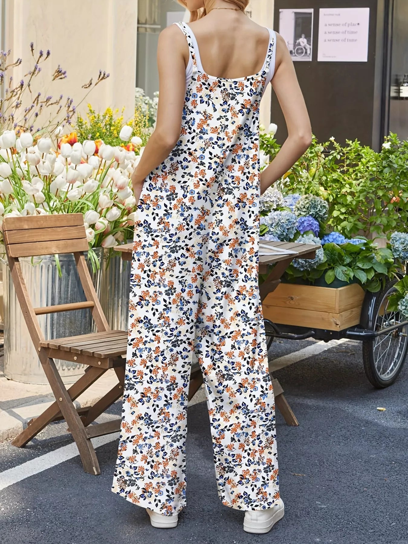 Full Size Floral Print Wide Leg Casual Jumpsuit Plus Size