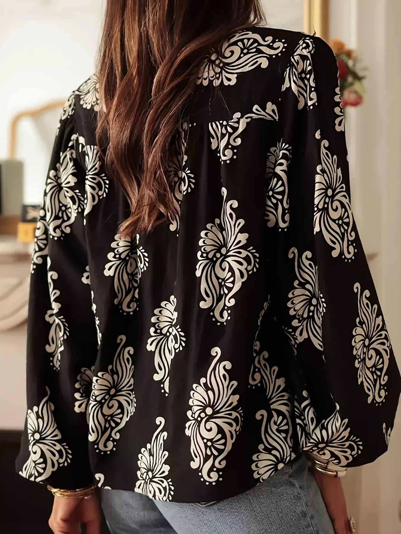 Floral Print Tie-Neck Blouse