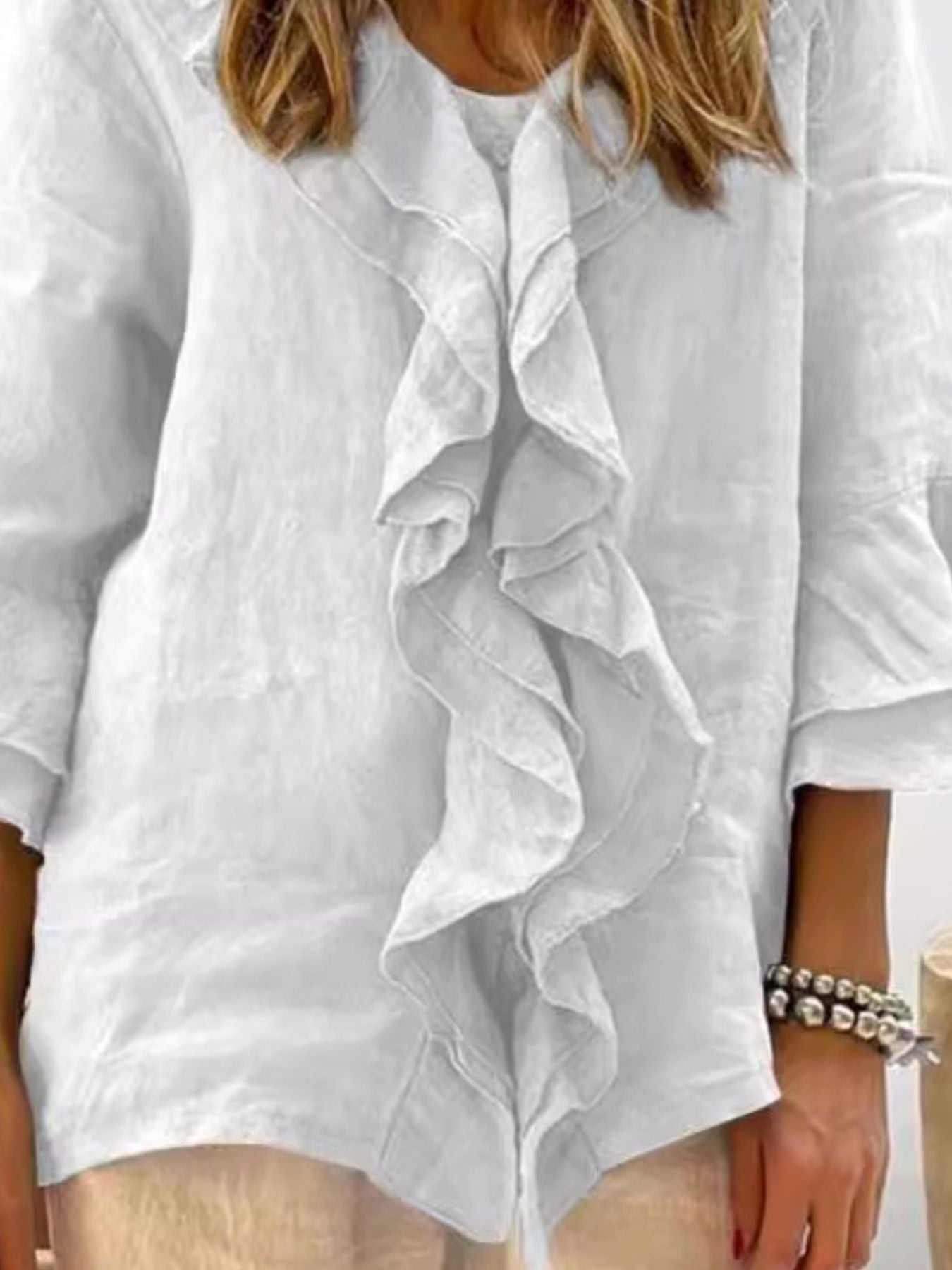 Full Size Ruffle Trim 3/4 Sleeve Blouse Plus Size