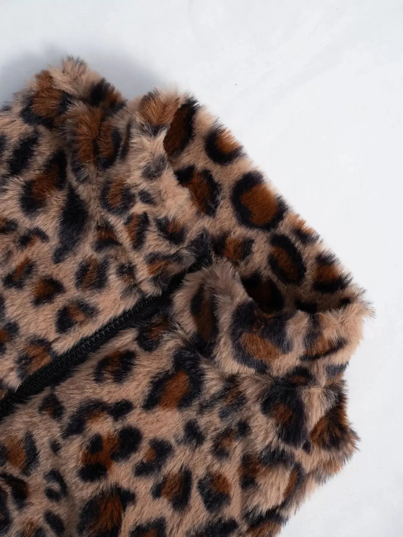 Leopard Zip Up Faux Fur Cropped Vest Coat