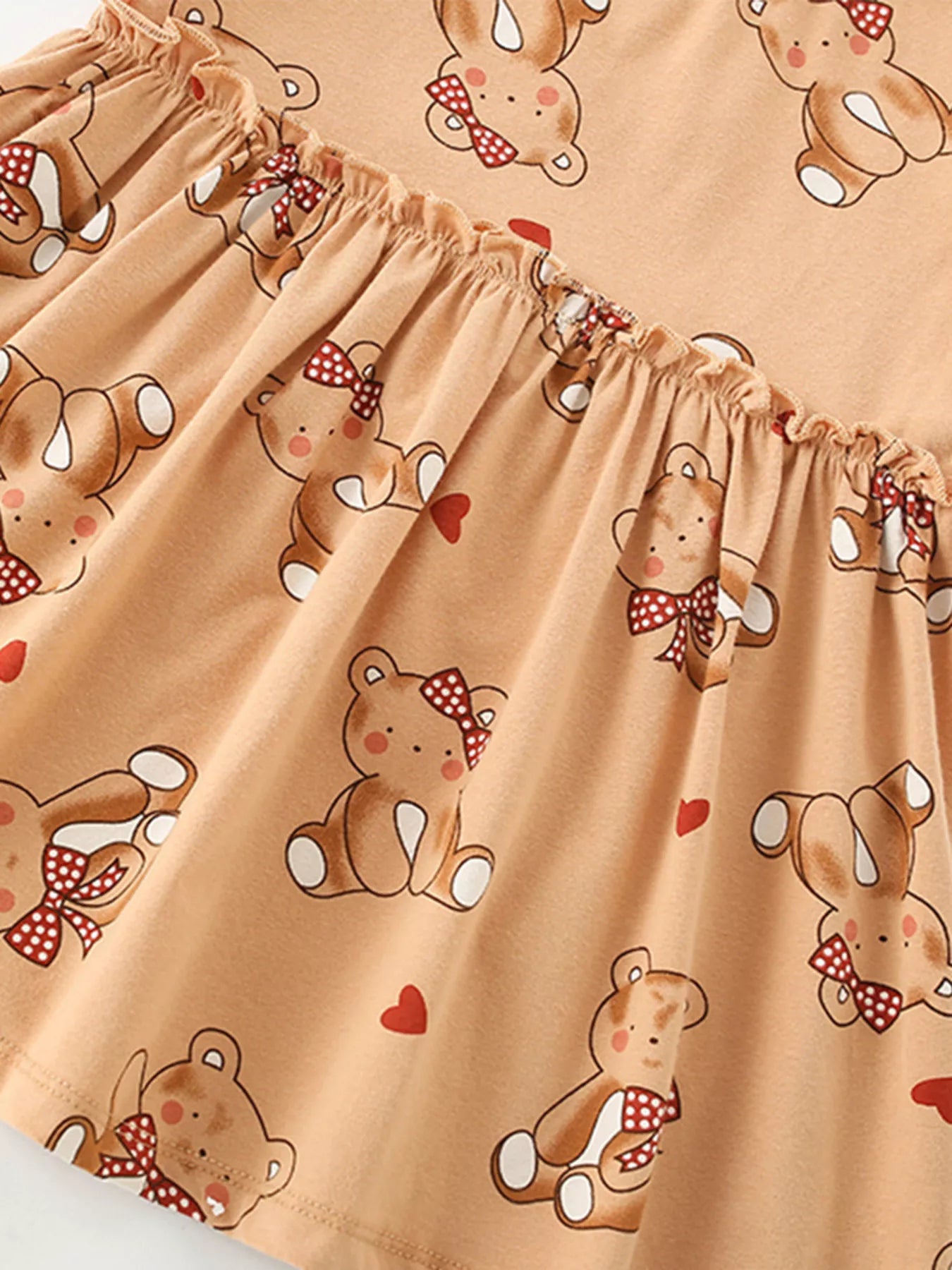 Children's Cute Bear Print Ruffle Hem Casual Dress