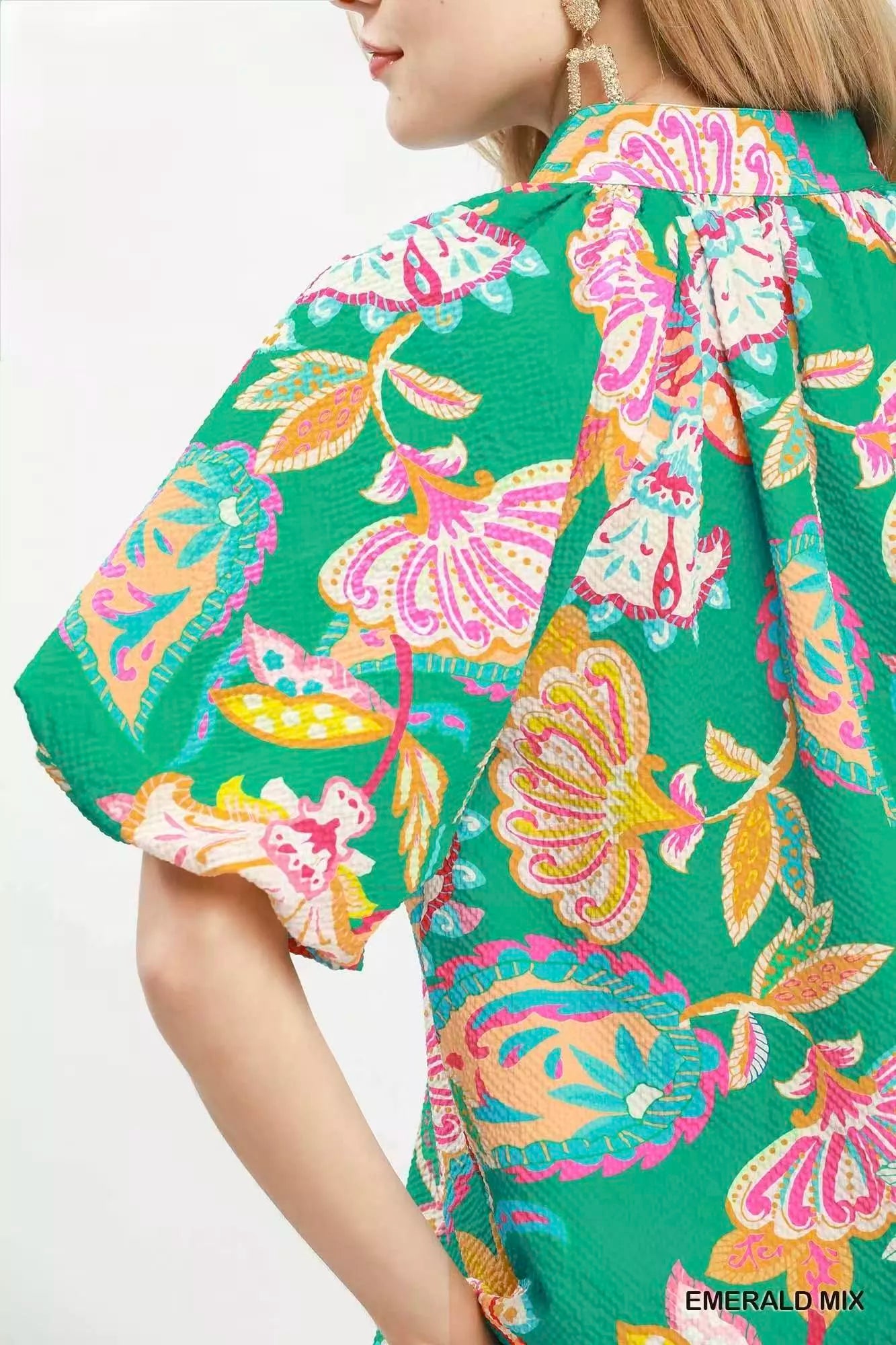 Umgee Mix Floral Print Scallop Hem Blouse