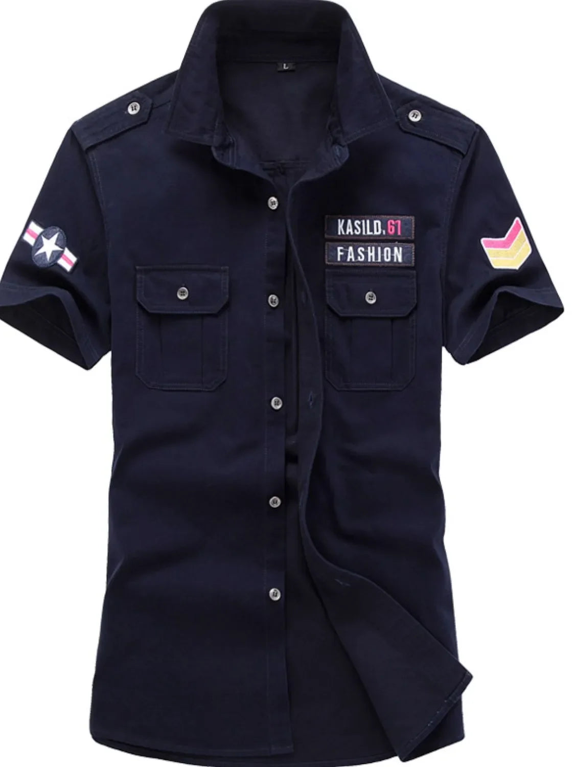 Men's Plus Size Embroidered Collared Neck Short Sleeve Shirt