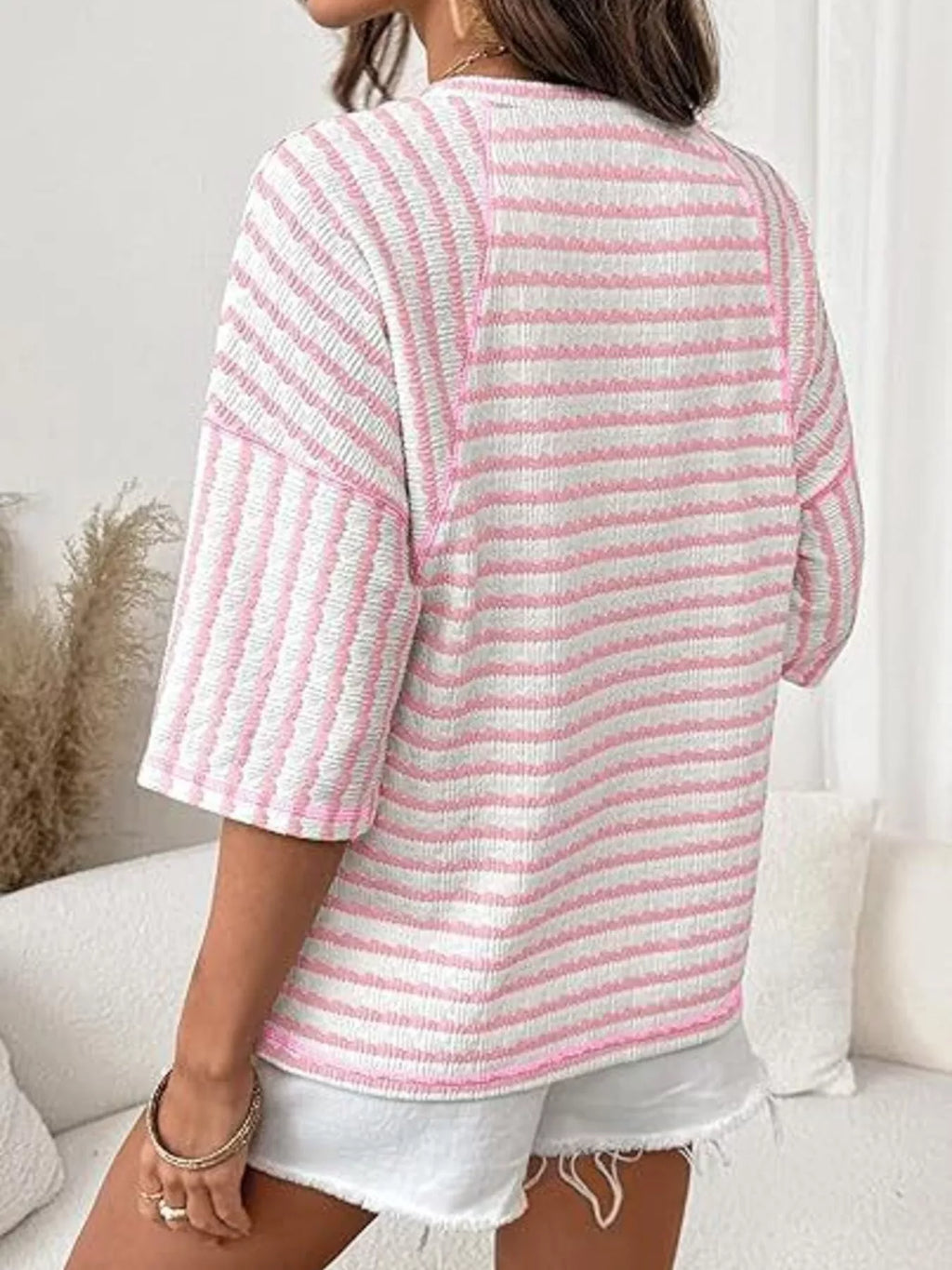 Striped Knit Round Neck T-Shirt