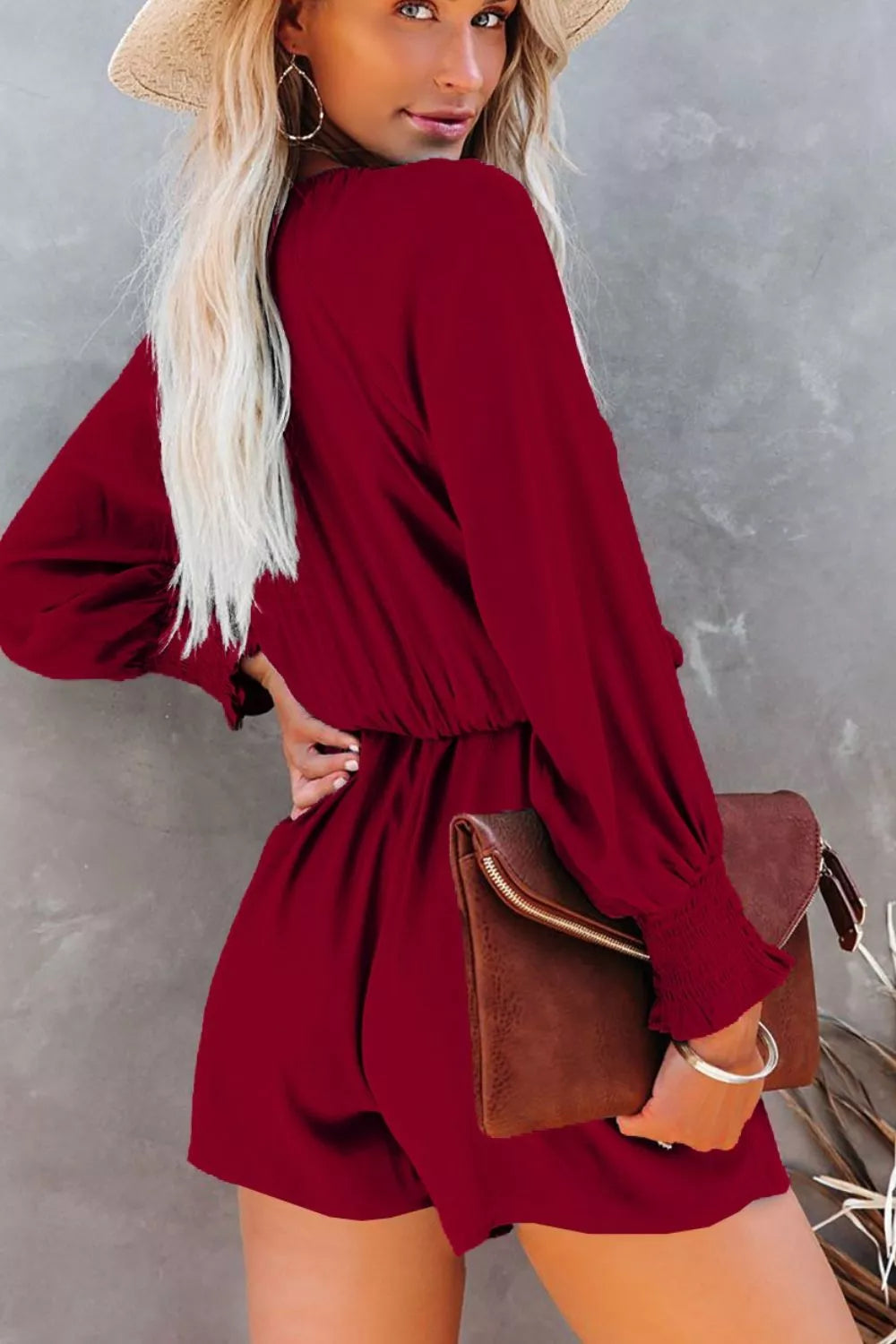 Tie Knot Puff Long Sleeve Romper