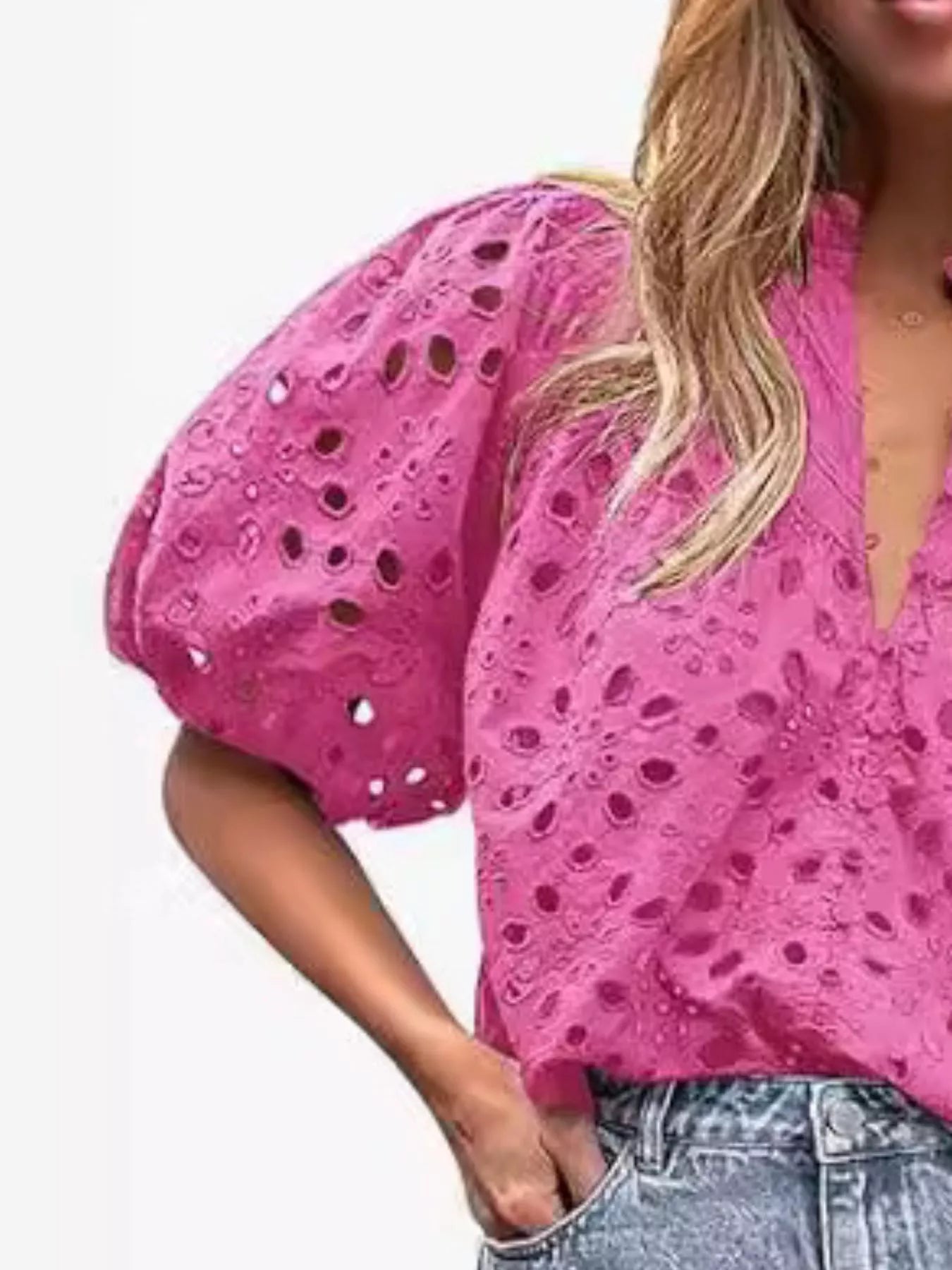 Eyelet Embroidered Puff Sleeve Blouse