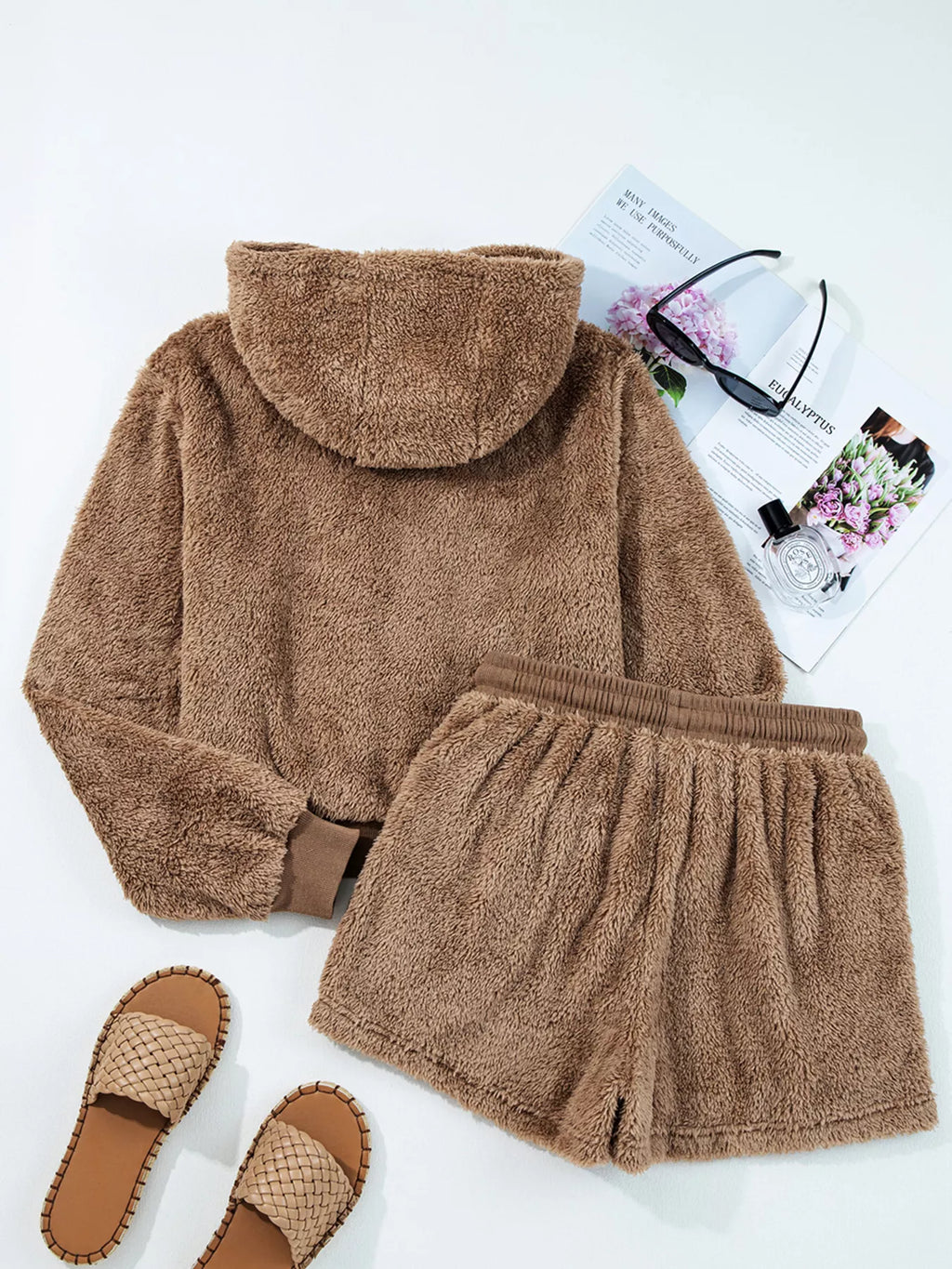 Zip Up Hoodie and Drawstring Shorts 2pcs Outfit
