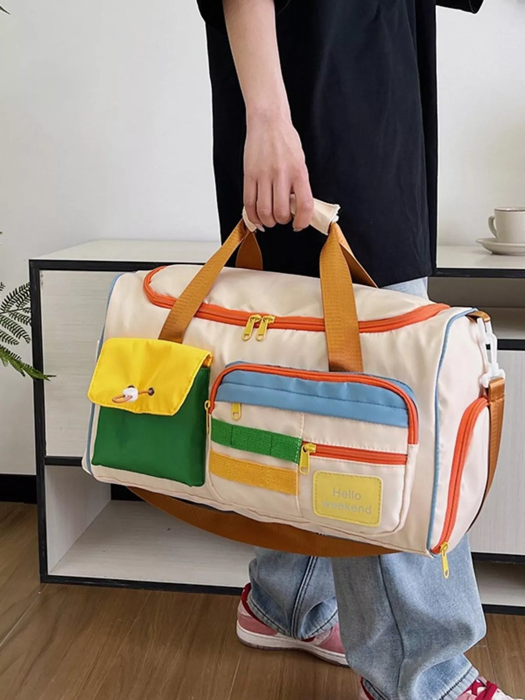 Multi-Pocket Color-Block Travel Bag