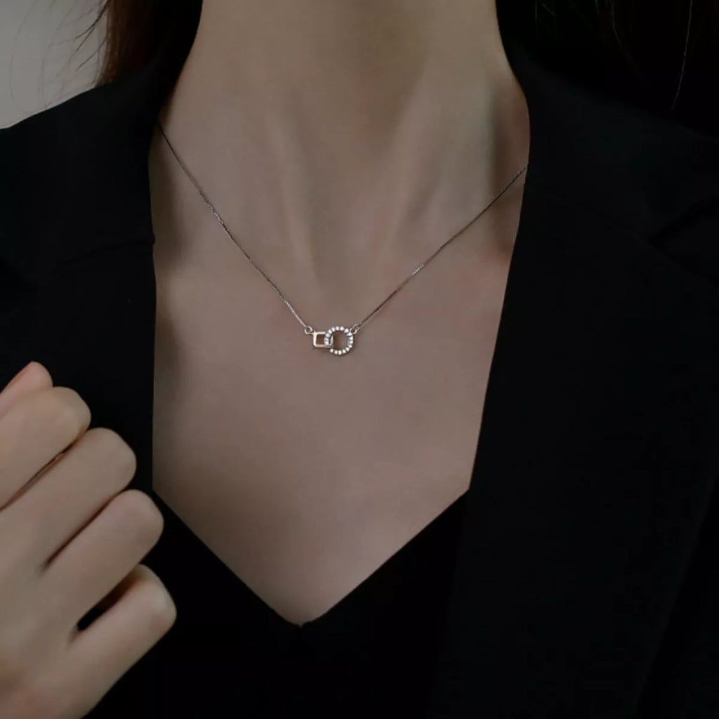 925 Sterling Silver Zircon Geometric Necklace