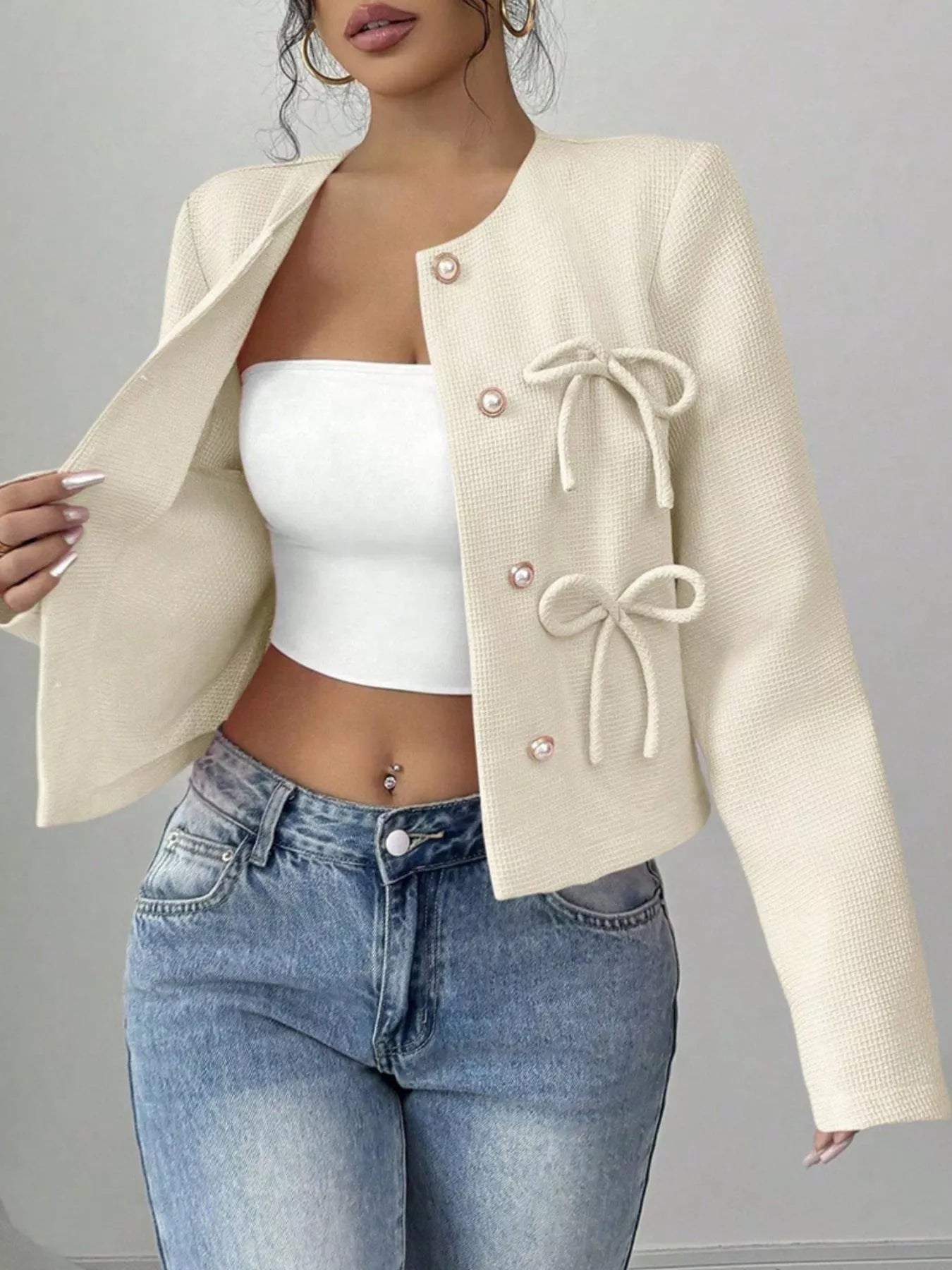 Bow Detail Cropped Outerwear