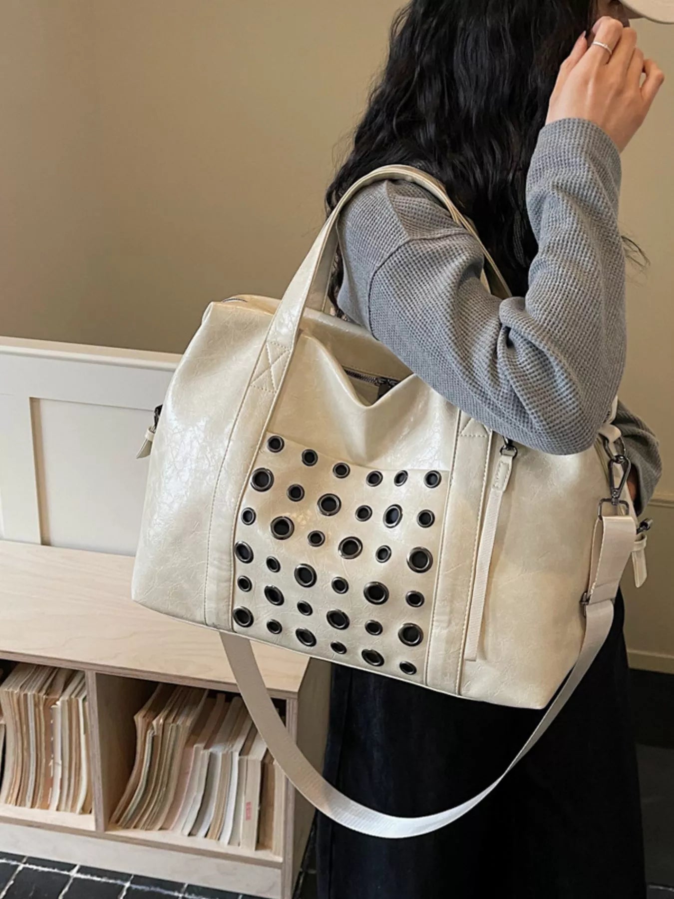 Chic Eyelet Embellished Crossbody Travel Bag
