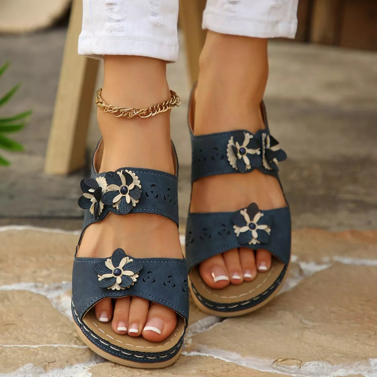 Floral Embellished Open Toe Sandals