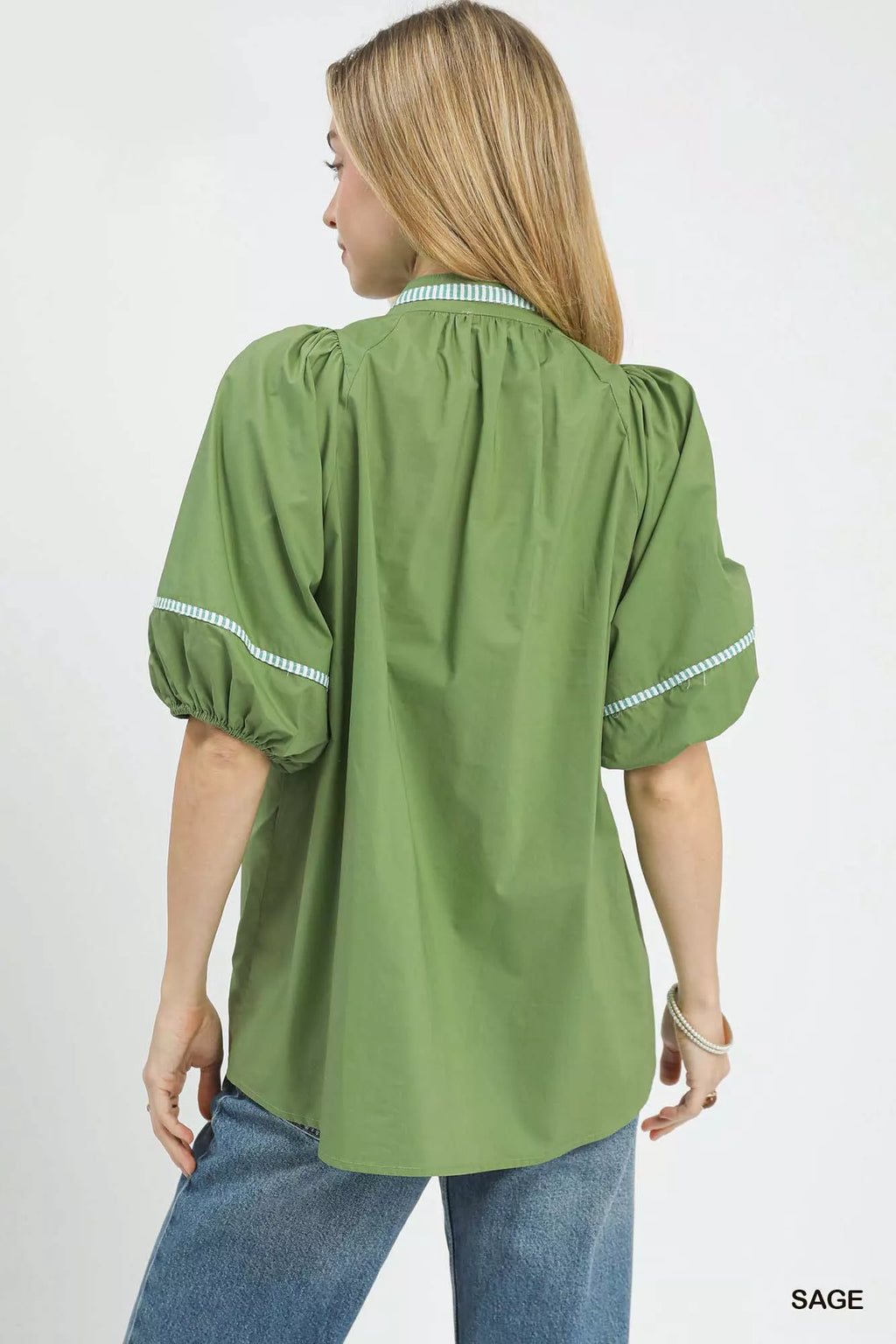 Umgee Embroidered Floral Puff Sleeve Top