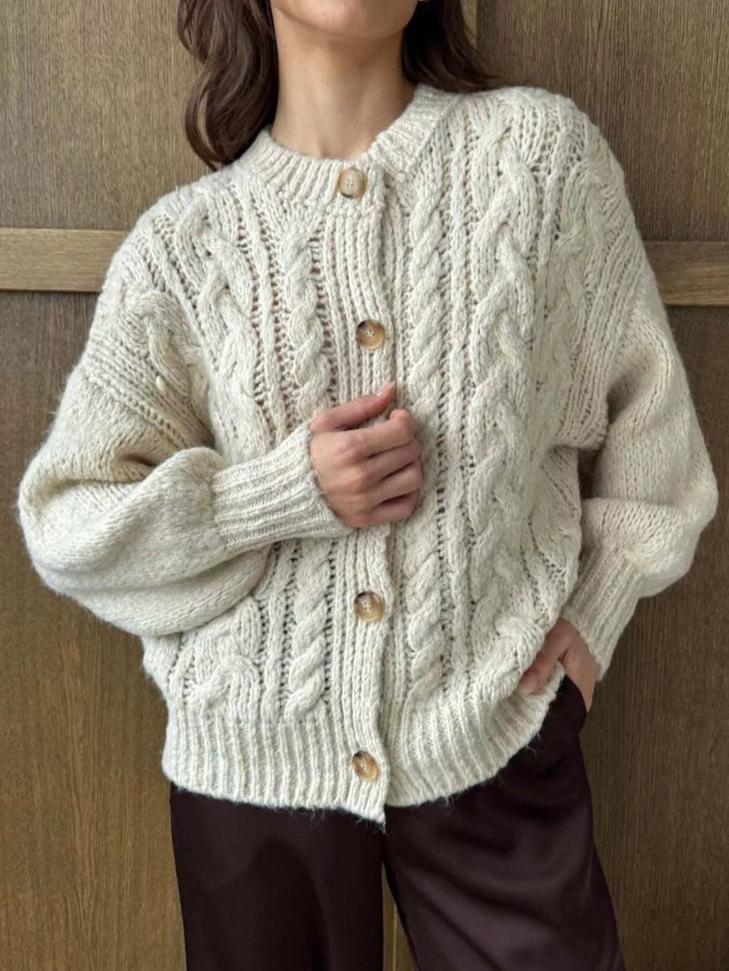 Cable Knit Button-Down Cardigan