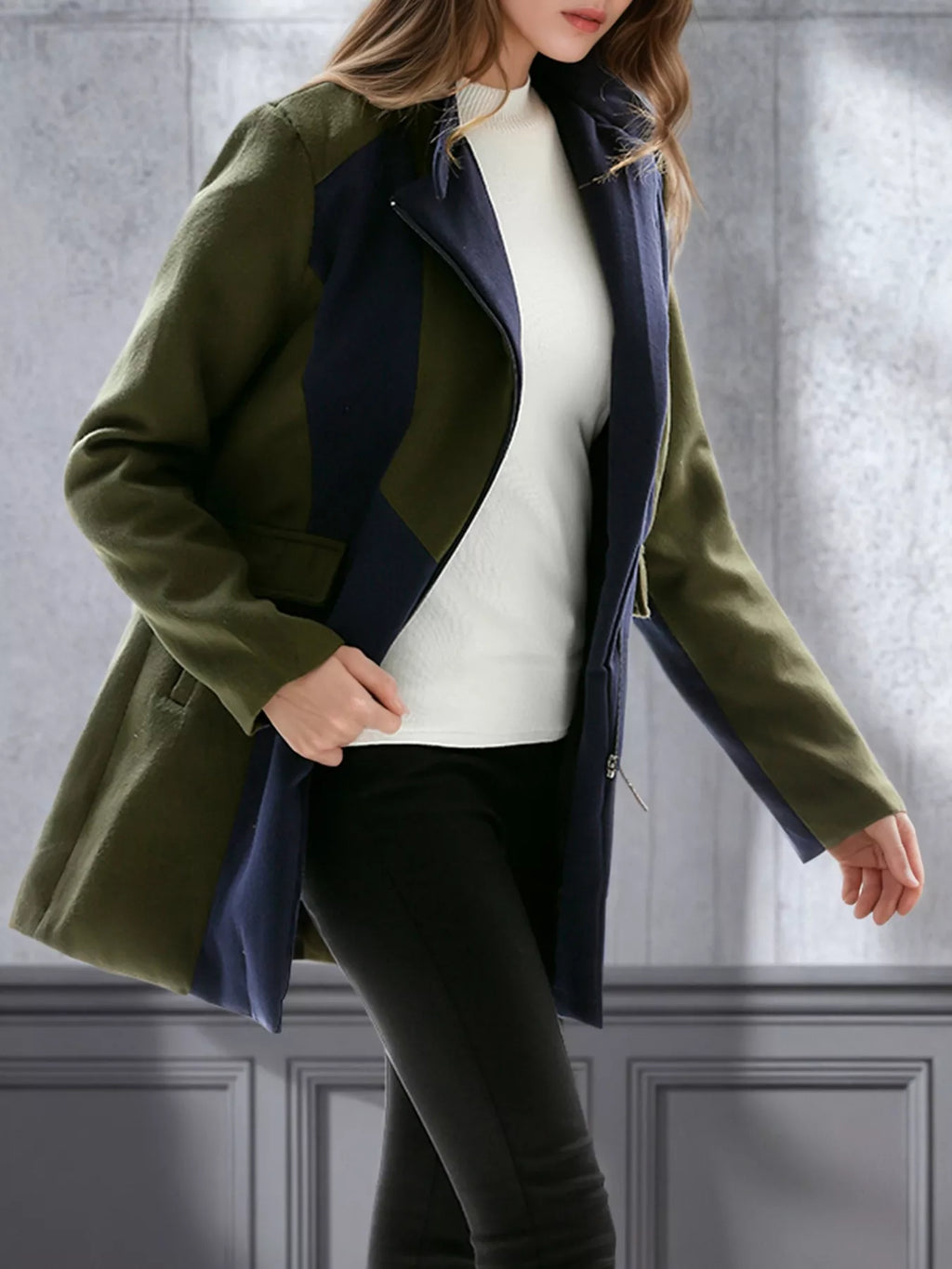 Color Block Zip Up Outerwear