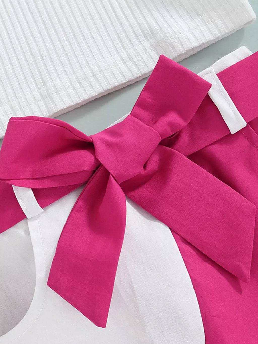 Children's Ribbed Knit Top & Bow Decor Skirt Set