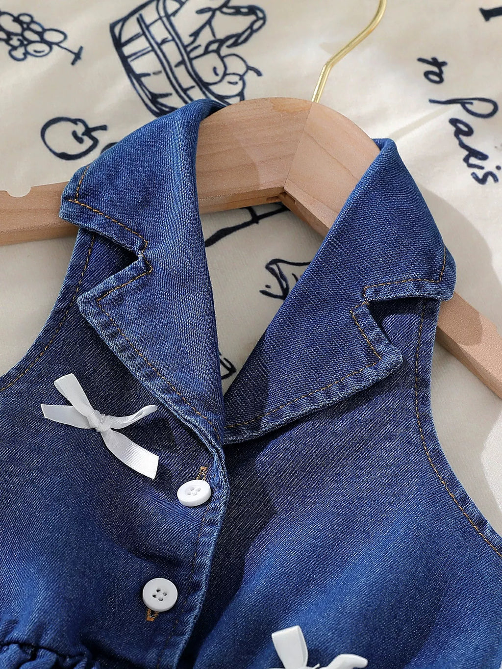 Children's Denim Bowknot Sleeveless Dress