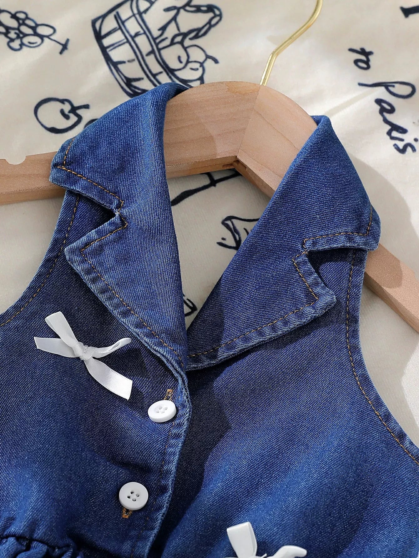 Children's Denim Bowknot Sleeveless Dress