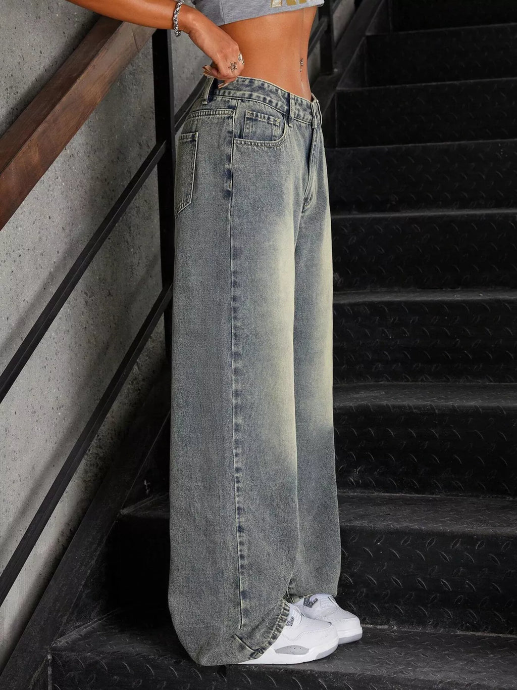 Vintage Wash Wide Leg Jeans