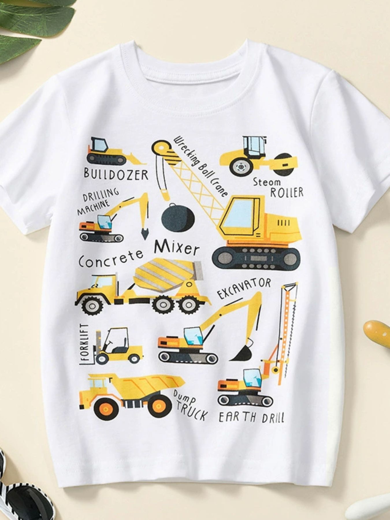 Children's Construction Vehicle Crew Neck Short Sleeve T-Shirt