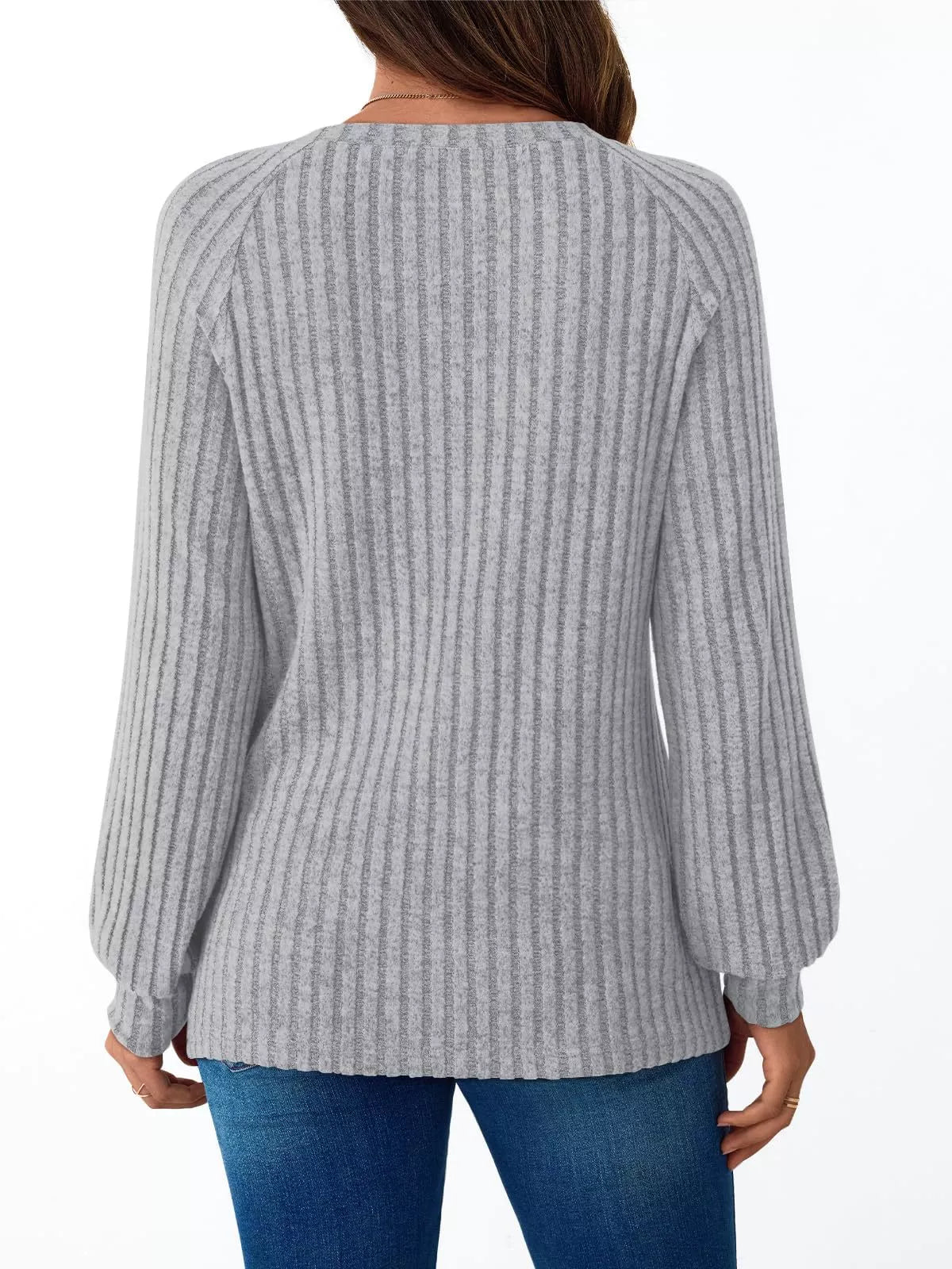 Ribbed Knit Decor Button Long Sleeve T-Shirt