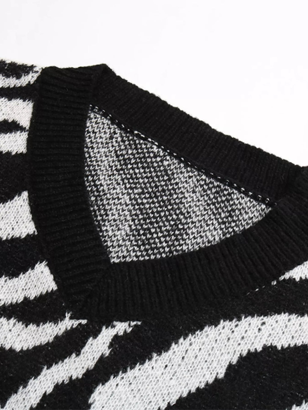 Zebra Print Relaxed Fit Pullover Sweater