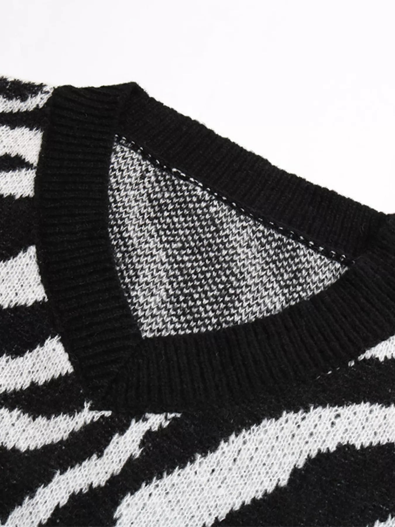 Zebra Print Relaxed Fit Pullover Sweater