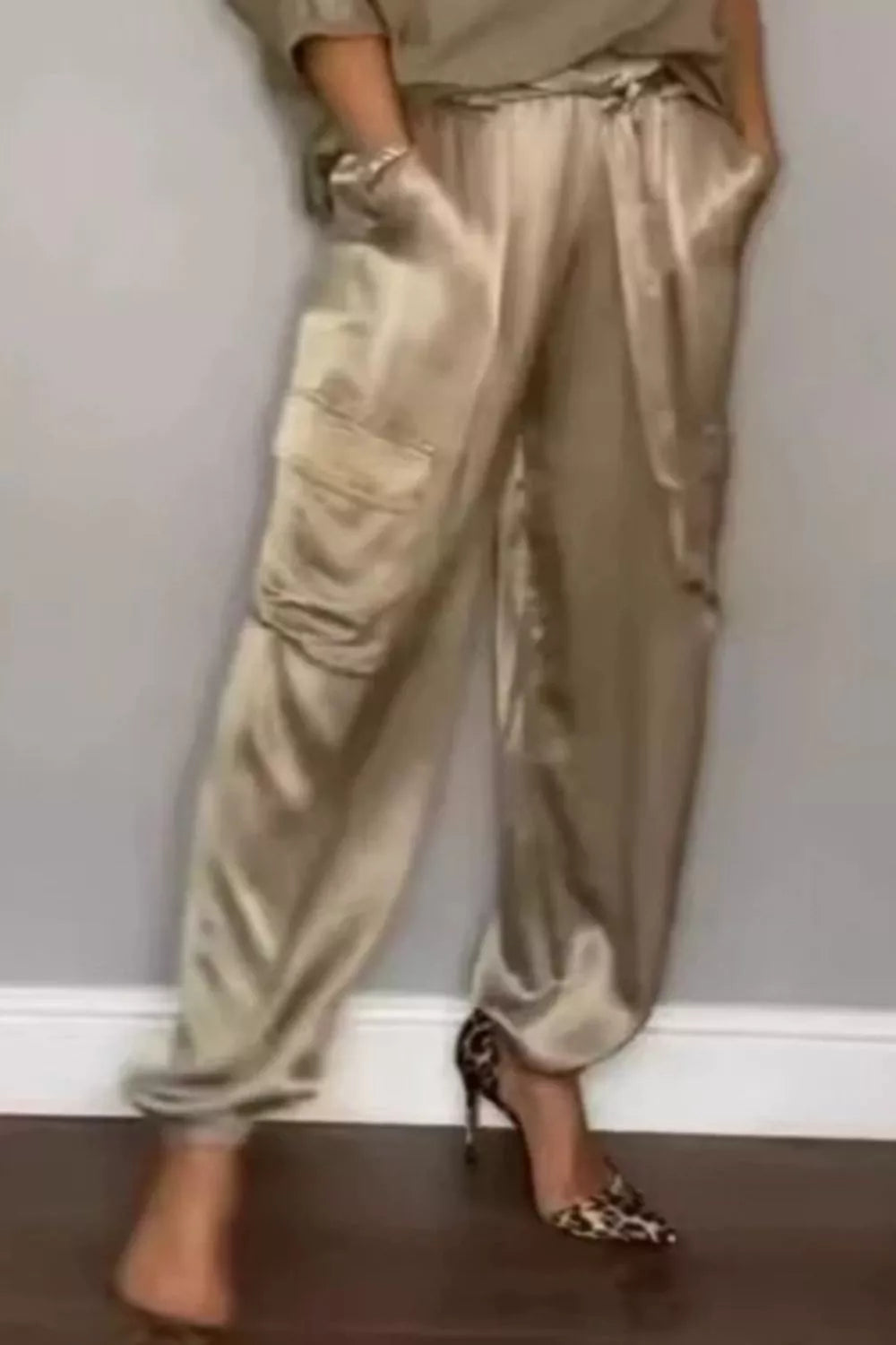 Satin Round Neck Top and Pants Set