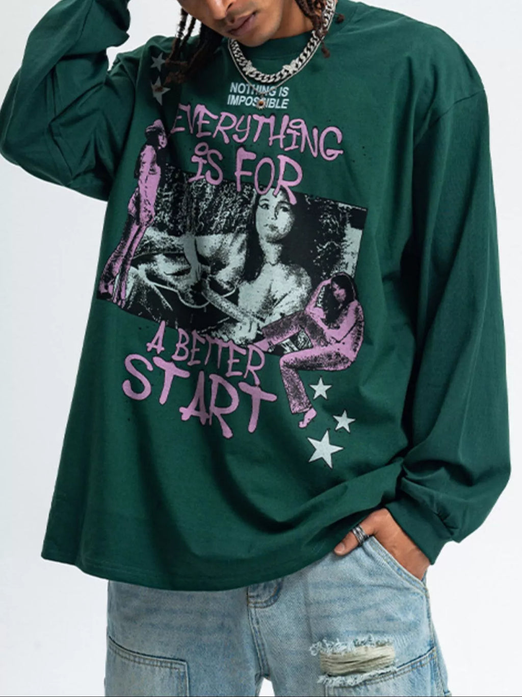 Men's Graphic Round Neck Long Sleeve T-Shirt