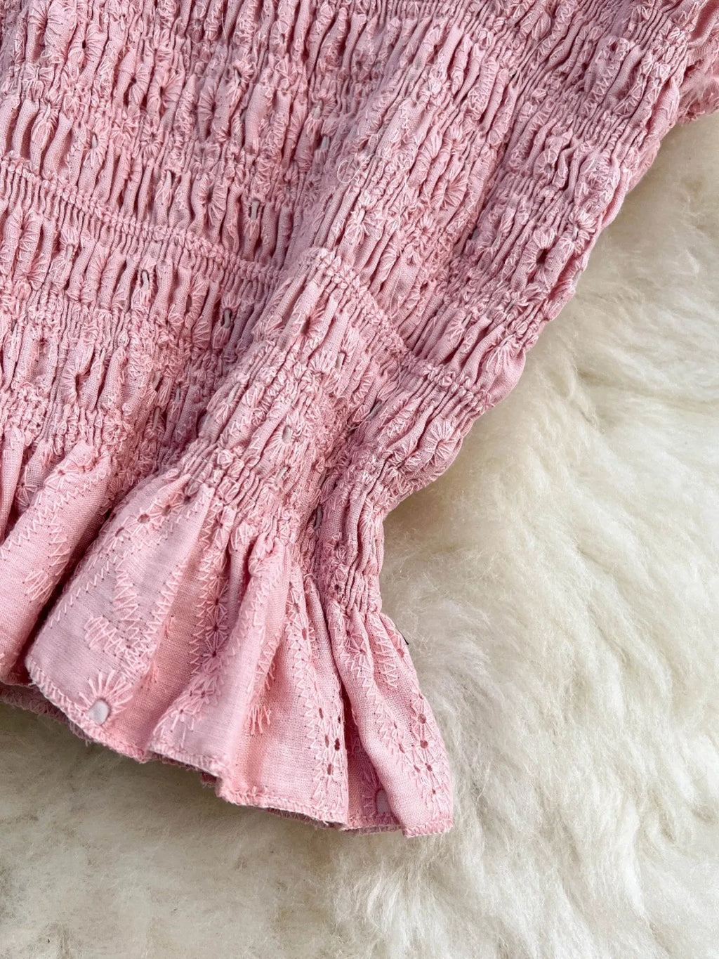 Smocked Crop Top and Hollow-Out Skirt Set