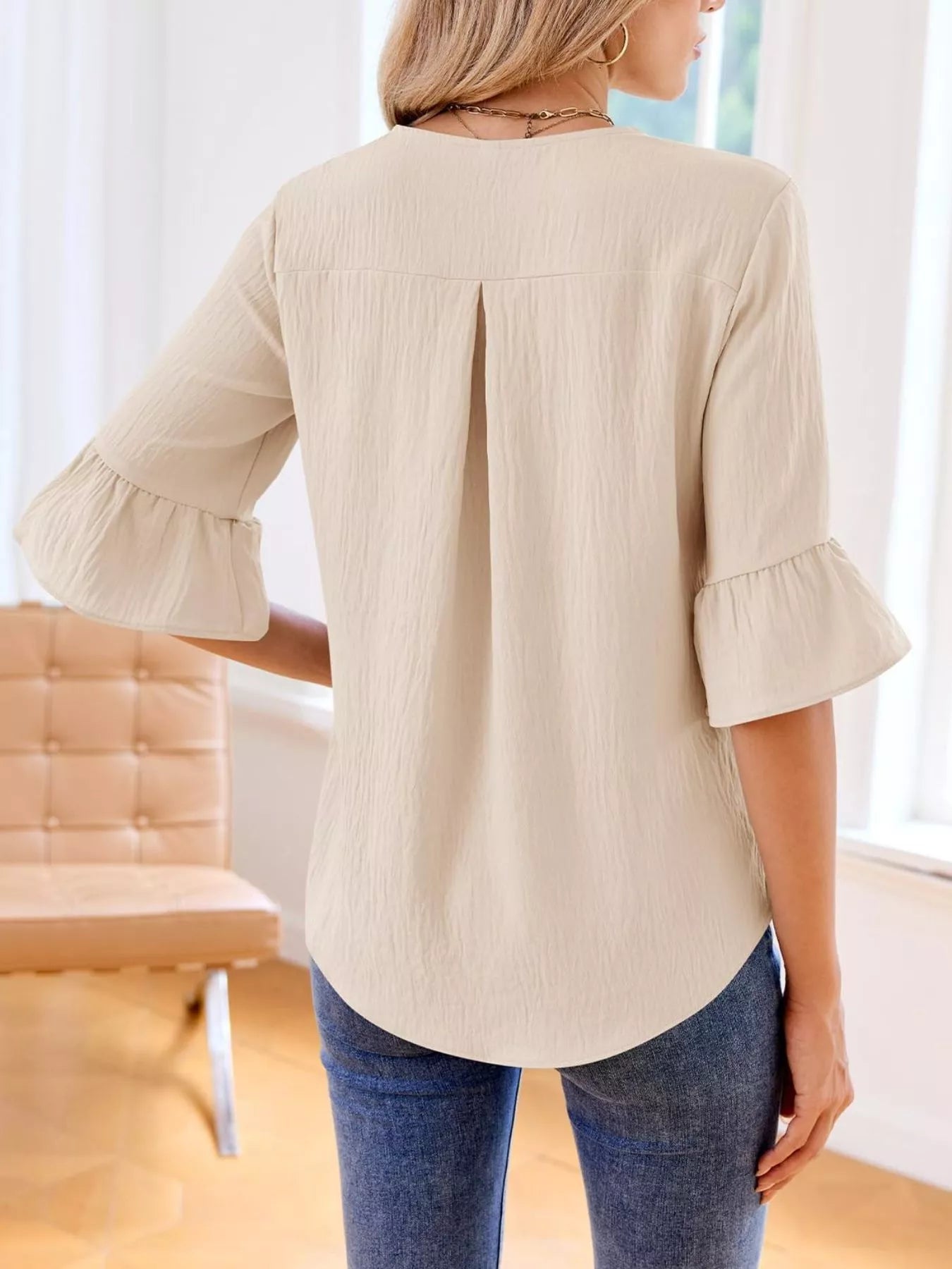 Ruffle Trim V-Neck Blouse