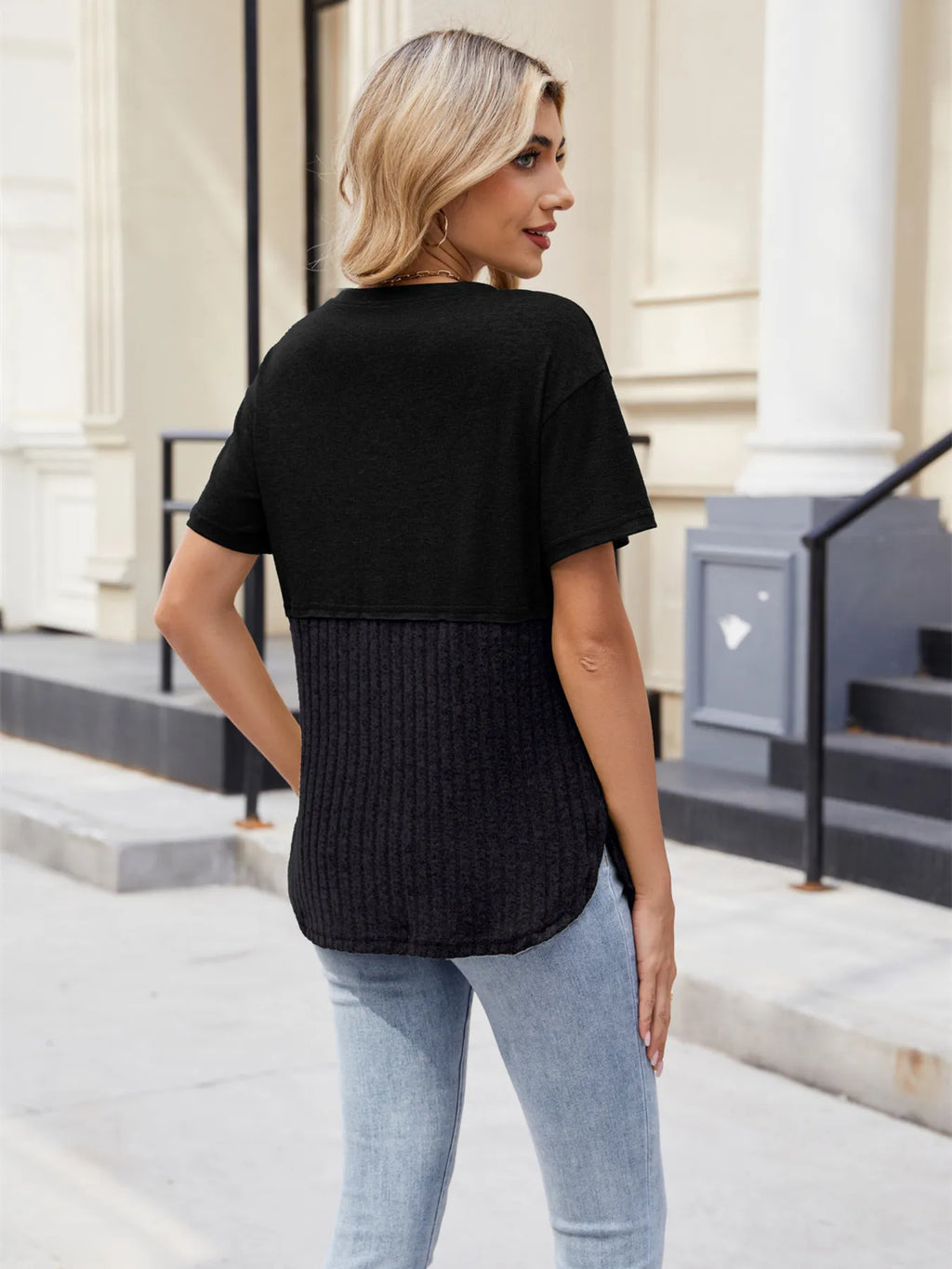 Two-Tone Short Sleeve Top
