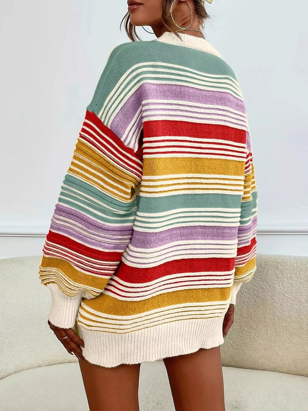 Striped Knit Long Sleeve Sweater