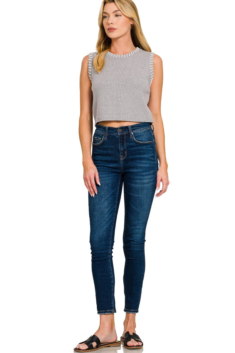 Zenana Stitch Detailed Cropped Sweater Vest