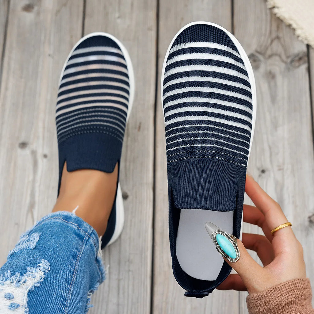 Striped Round Toe Platform Slip-Ons