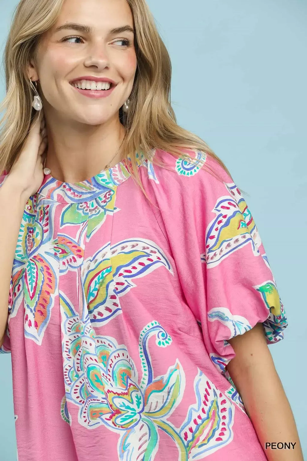 Umgee Paisley Print Puff Sleeve Top