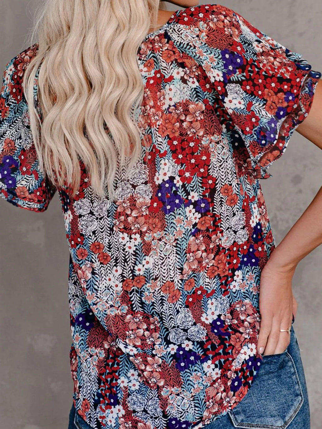 Full Size Floral Print V-Neck Shirt Plus Size