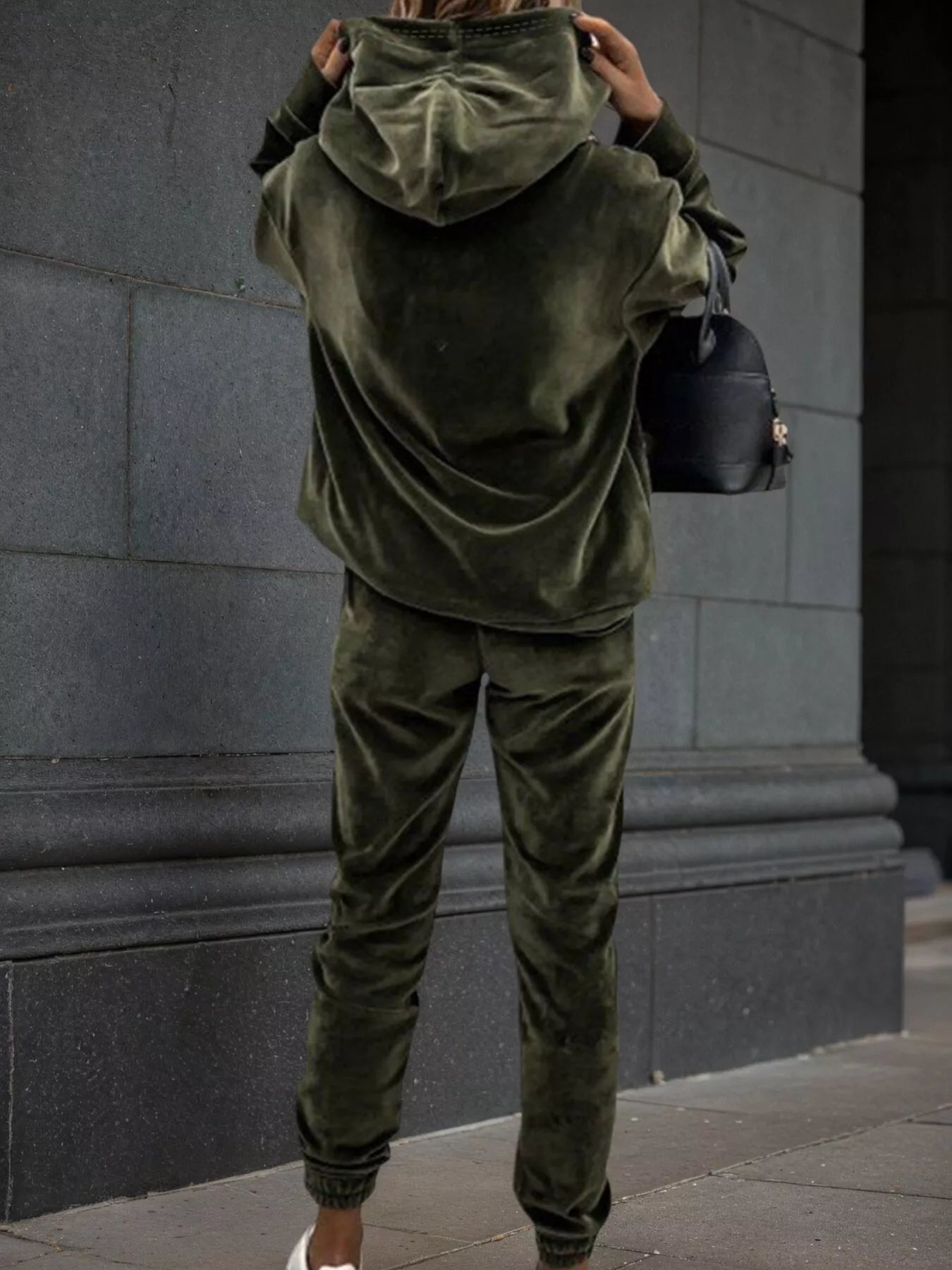 Velvet Long Sleeve Hoodie and Pants Set