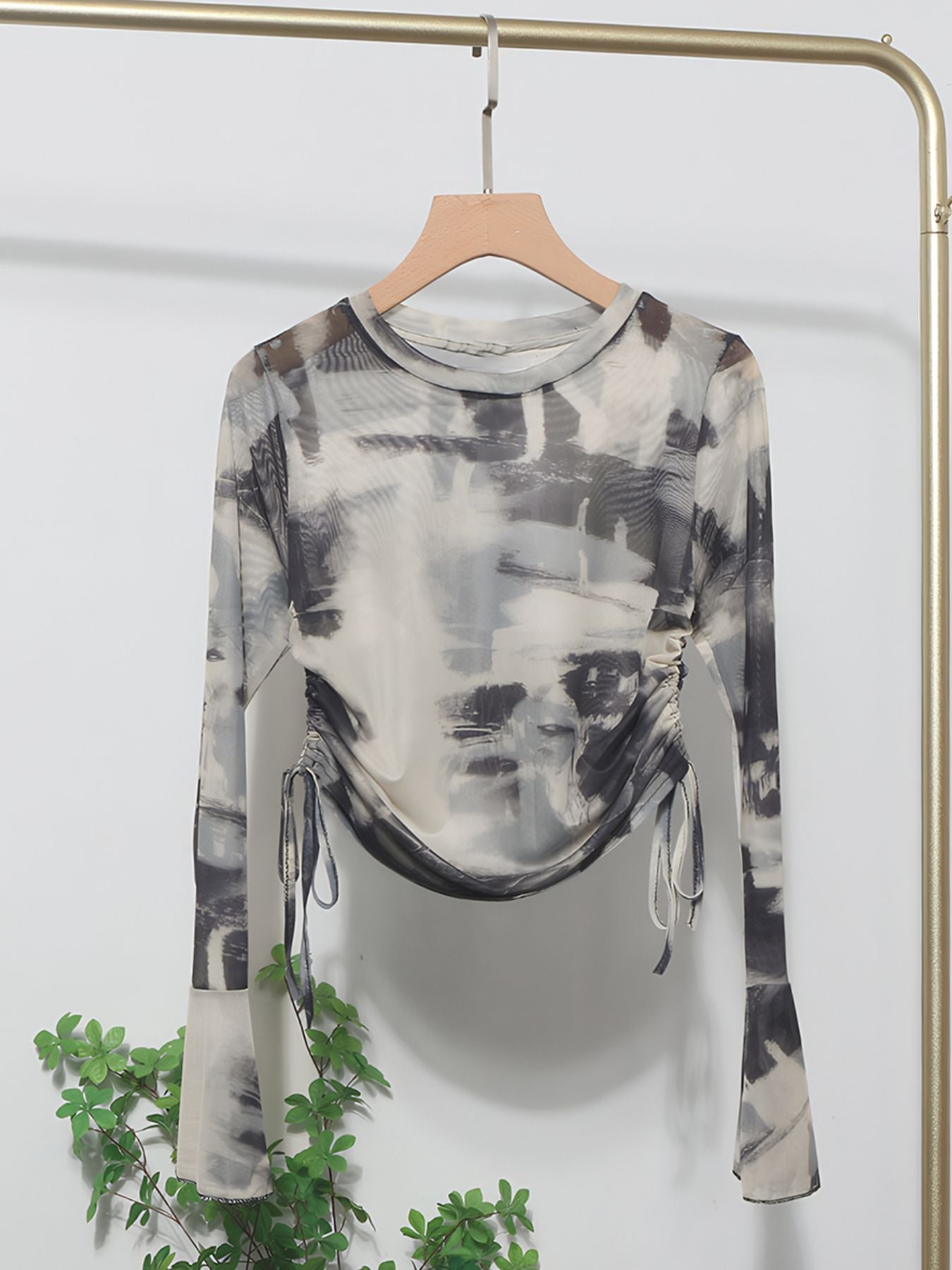 Tie Dye Drawstring Ruched Top
