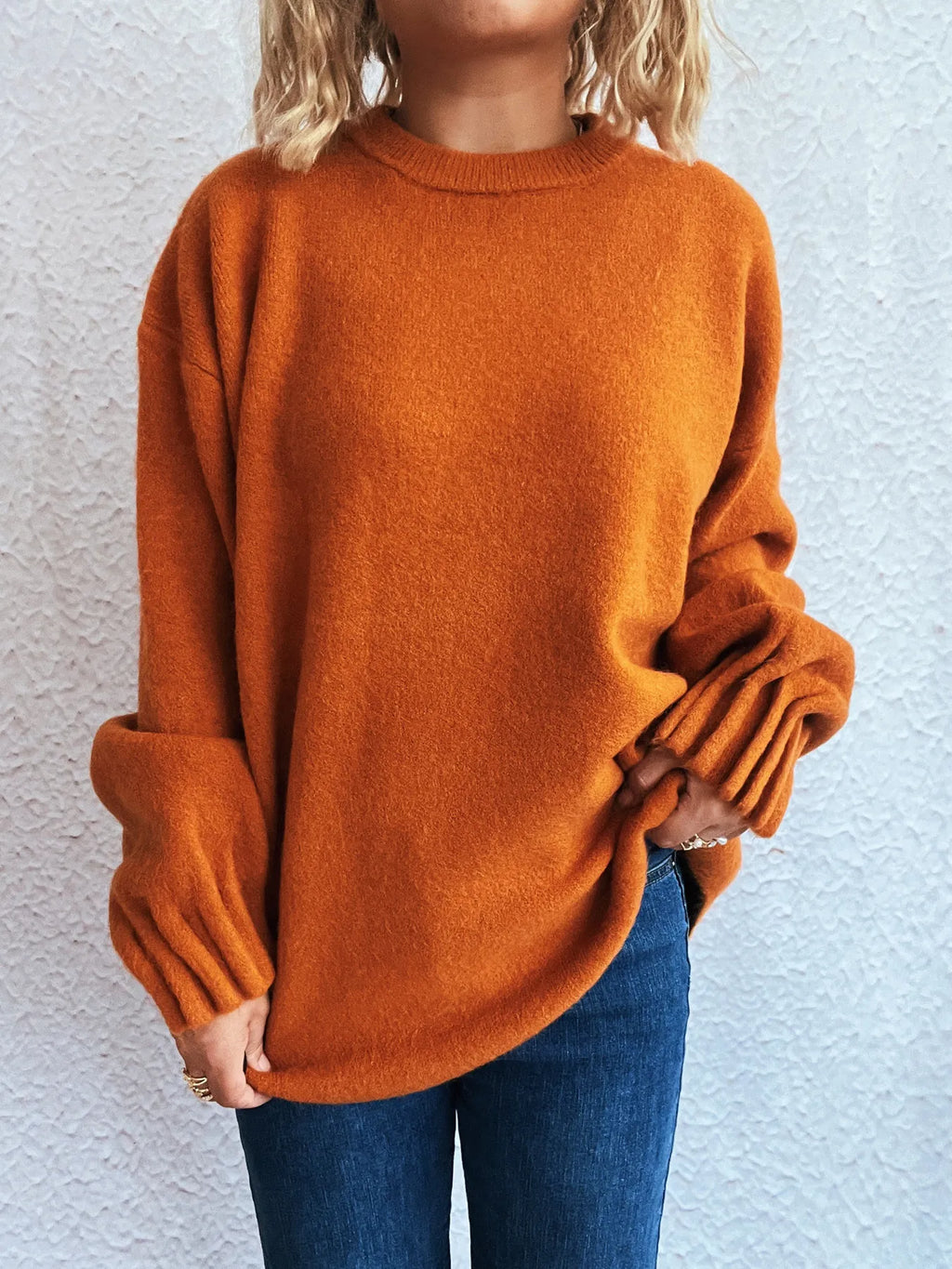 Round Neck Dropped Shoulder Sweater