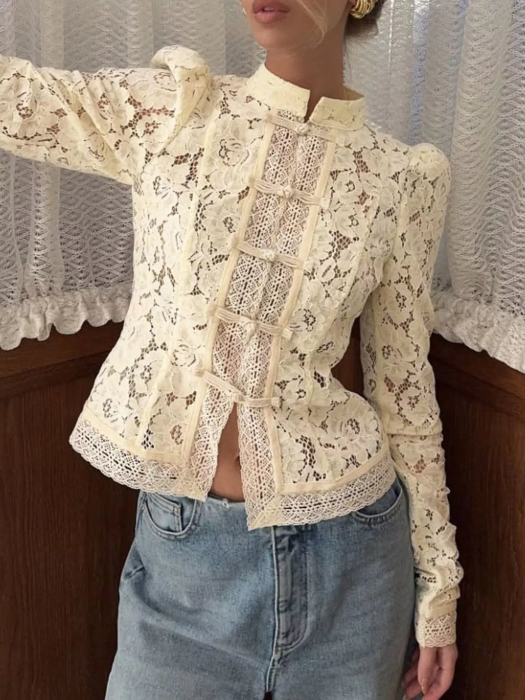 Lace Button-Up Shirt