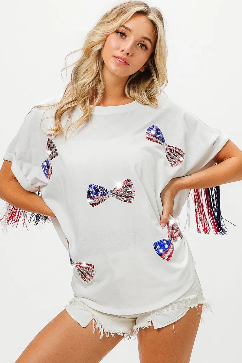 BiBi American Flag Sequin Ribbon T-Shirt