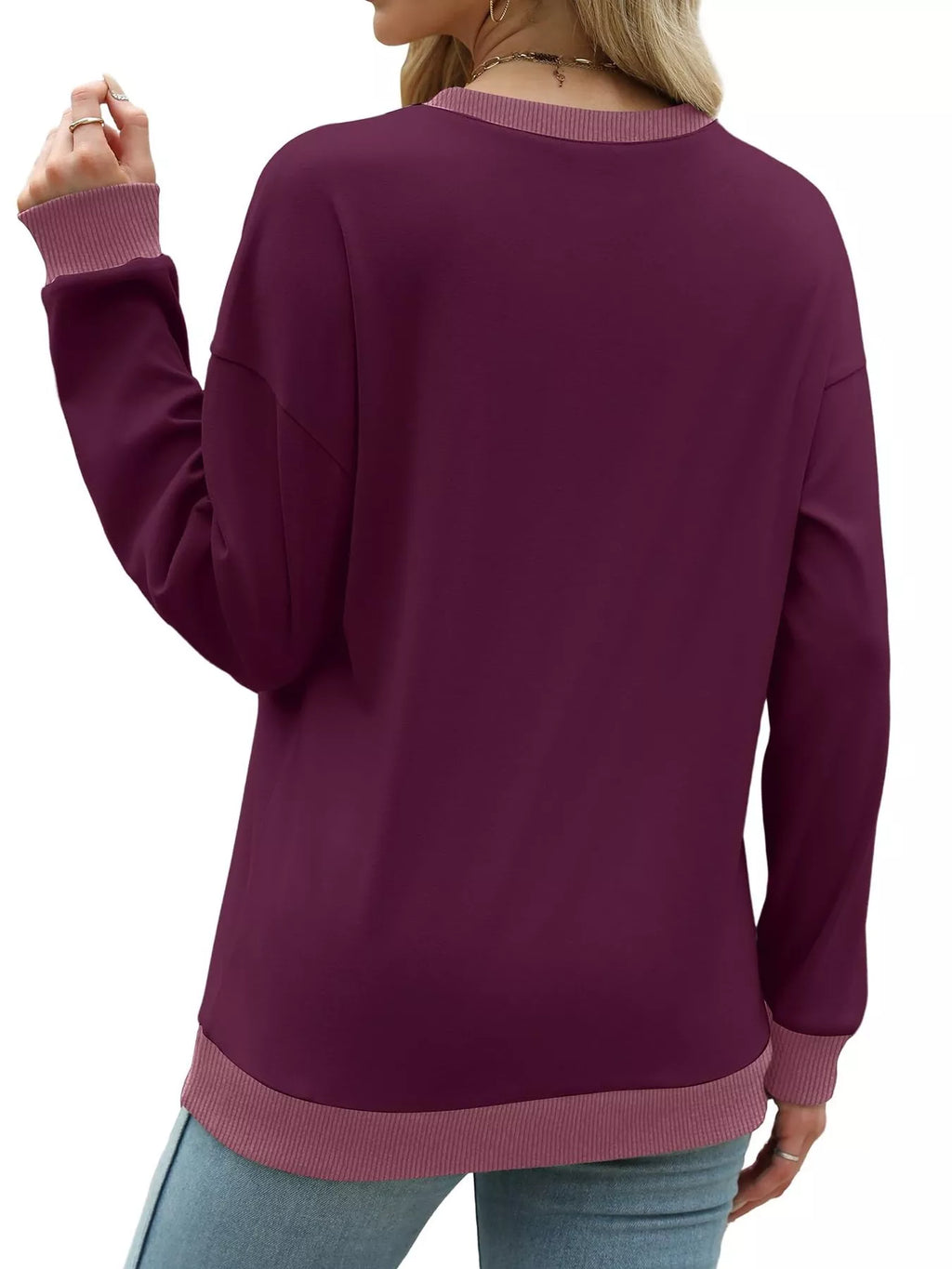 Contrast Trim Crew Neck Casual Sweatshirt