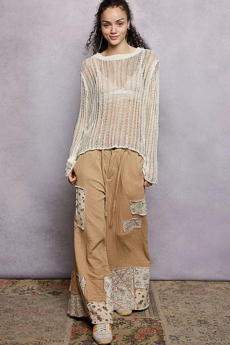 POL Openwork Round Neck Knit Cover Up