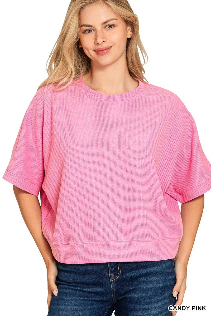 Zenana Double Knit Banded Bottom Short Sleeve Top