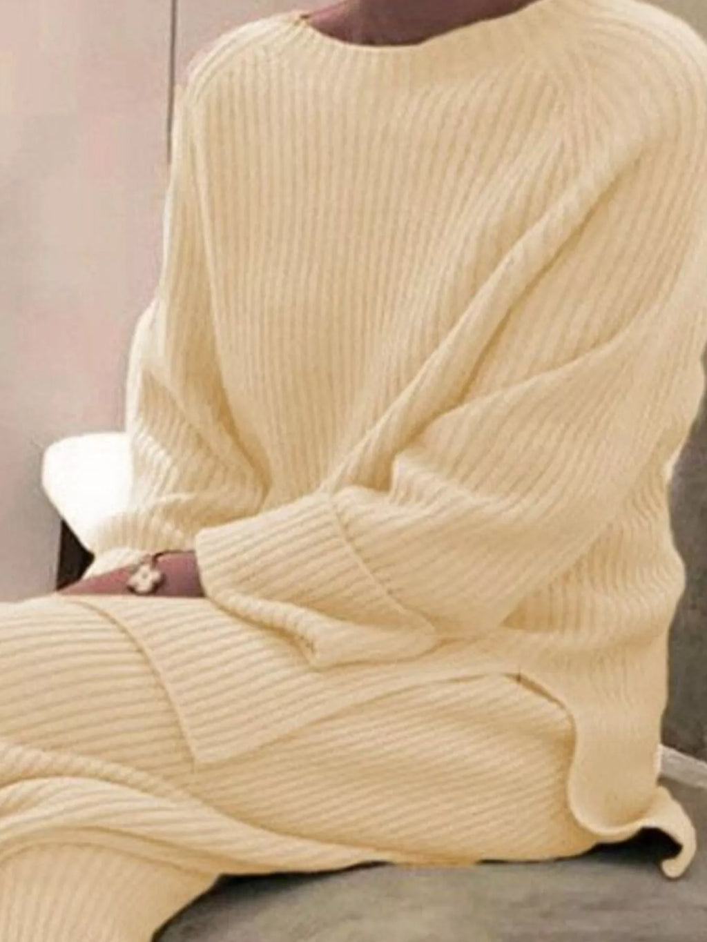 Full Size Ribbed Knit Relaxed Fit Top and Pants Sweater Set Plus Size