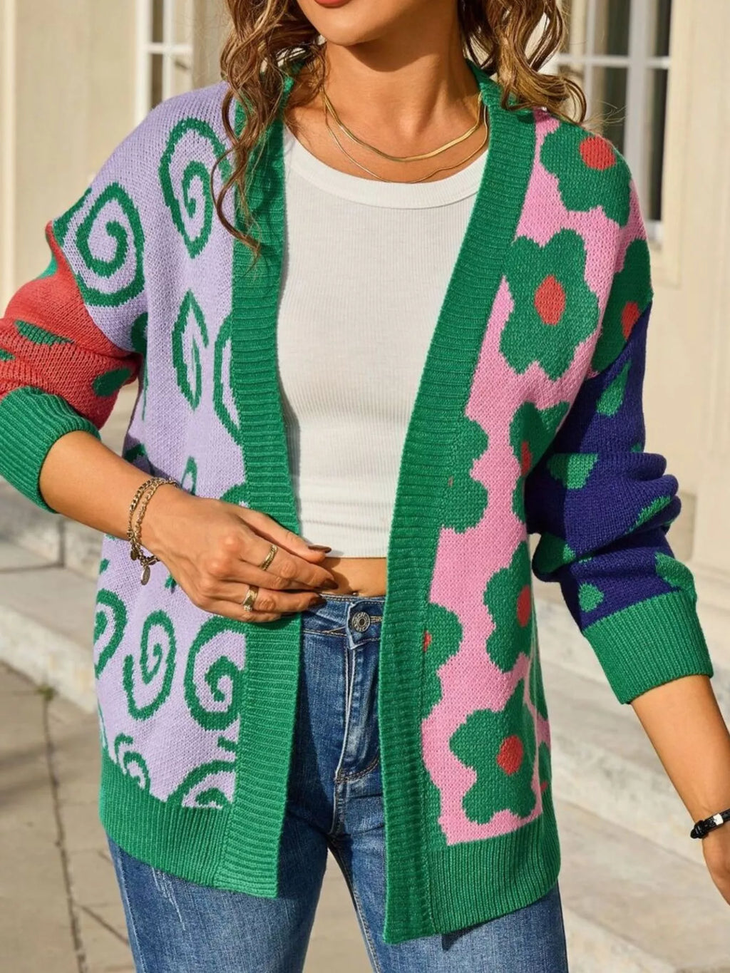 Colorful Open Front Cardigan