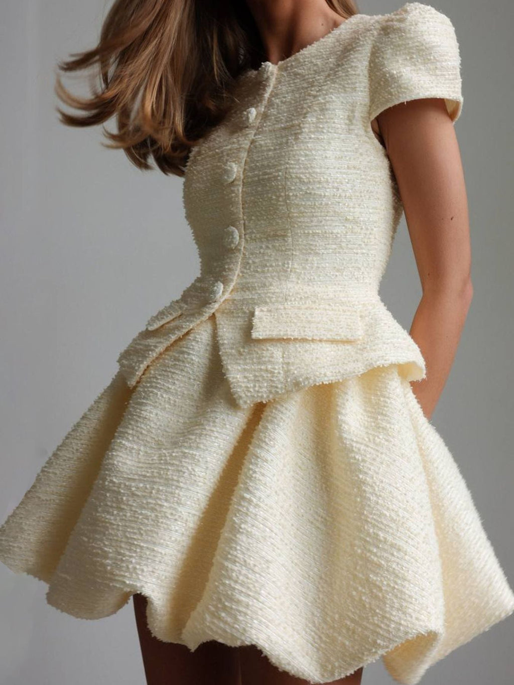 Button Up Short Sleeve Top and Bubble Hem Skirt Set
