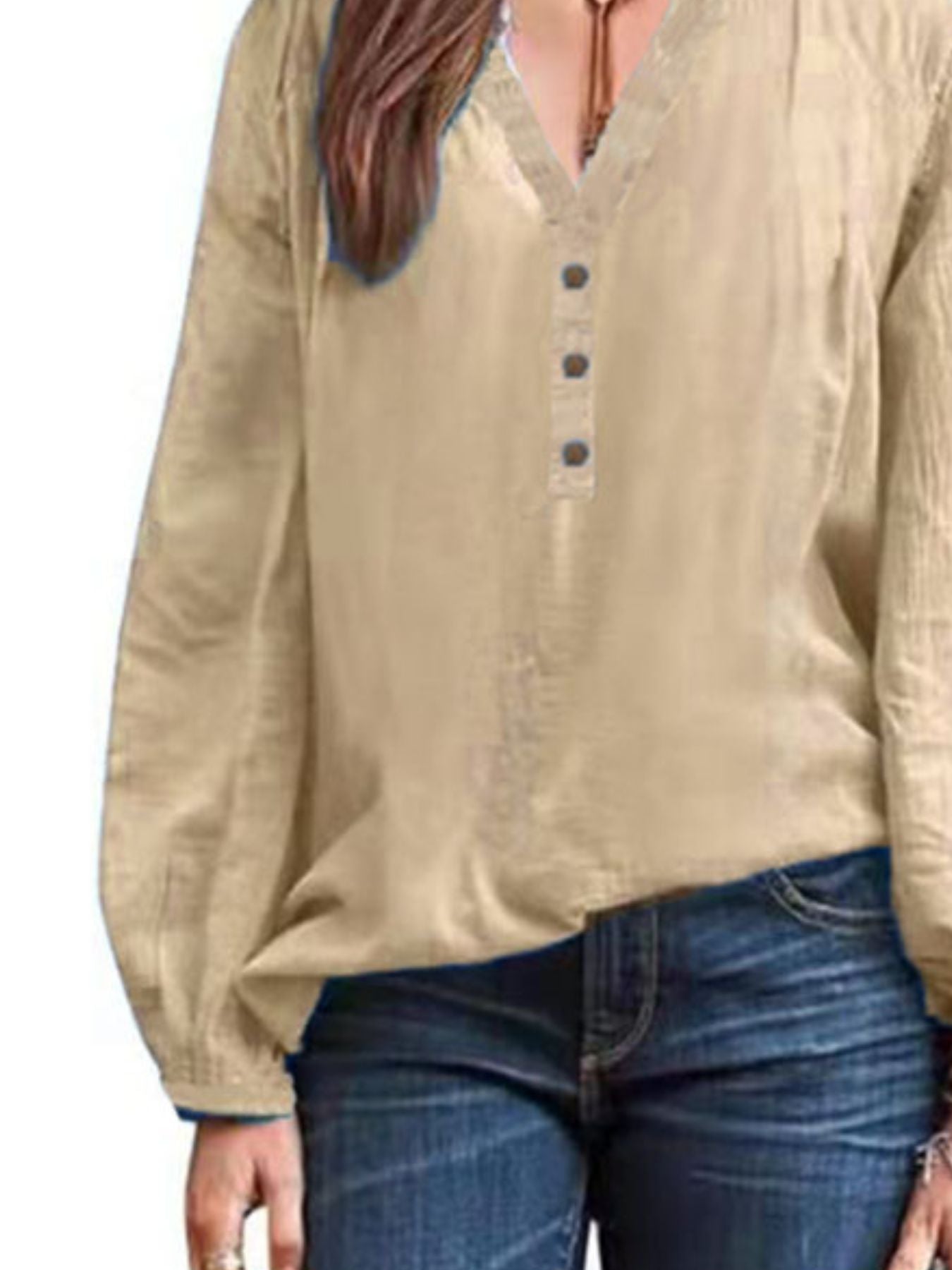 Full Size Notched Long Sleeve Blouse Plus Size