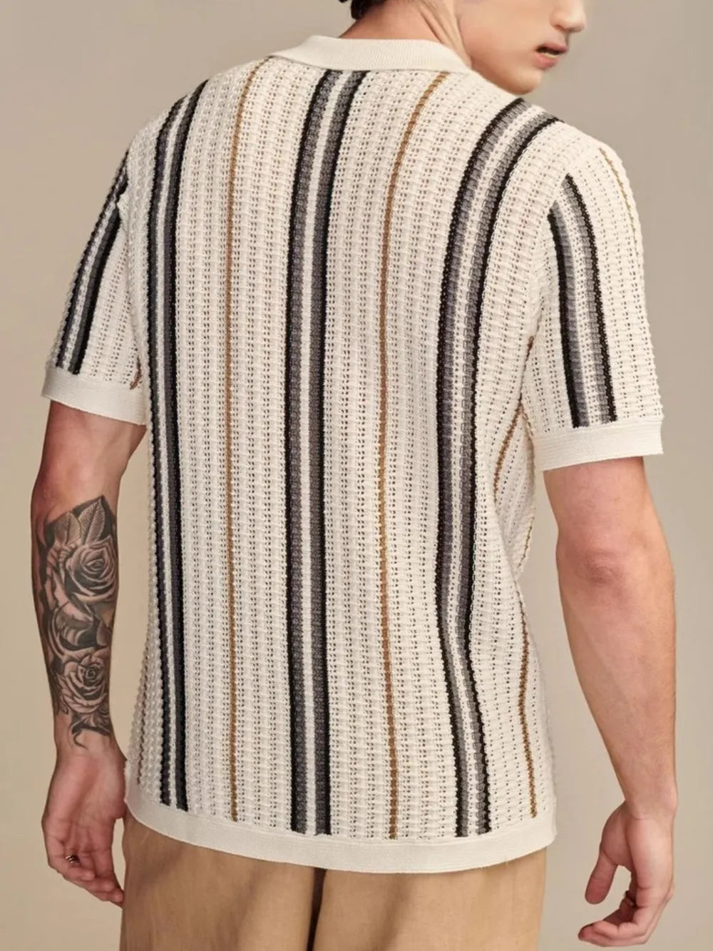 Men's Plus Size Striped Collared Neck Short Sleeve Shirt